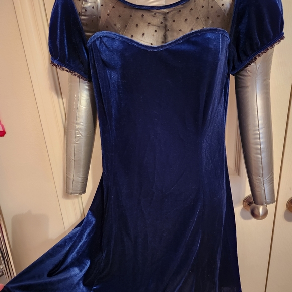 Blue Velvet & Lace Sweetheart Dress LG/XL - Picture 9 of 9